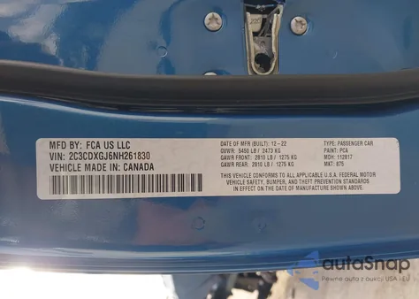 2022 Dodge Charger Scat Pack z USA, uszkodzony, nr VIN 2C3CDXGJ6NH261830